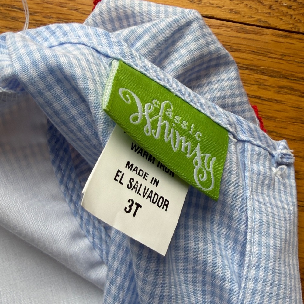 Blue Gingham Circus Smocked Waist Dress with Red Bow Tie Sides - Picture 6 of 6